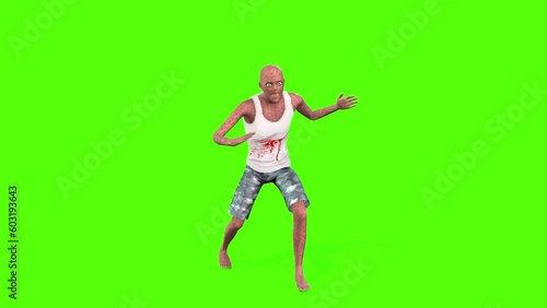 Zombie Breaking car Green Screen Animation 3D Rendering