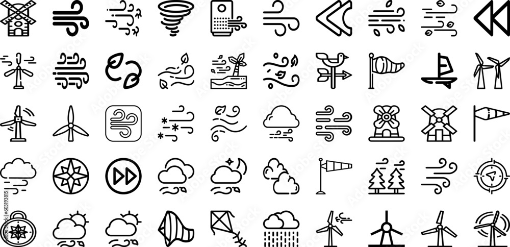 Set Of Wind Icons Collection Isolated Silhouette Solid Icons Including ...