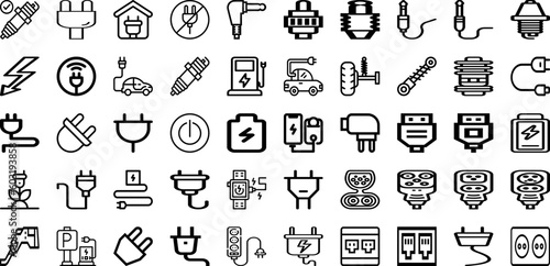 Set Of Plug Icons Collection Isolated Silhouette Solid Icons Including Electricity, Cable, Technology, Plug, Power, Electric, Energy Infographic Elements Logo Vector Illustration