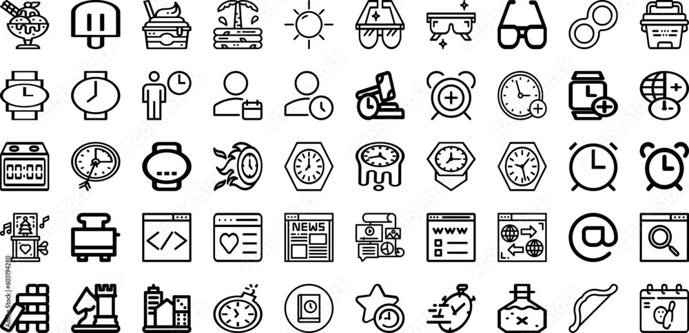 Set Of Time Icons Collection Isolated Silhouette Solid Icons Including Sign, Icon, Time, Clock, Vector, Graphic, Symbol Infographic Elements Logo Vector Illustration