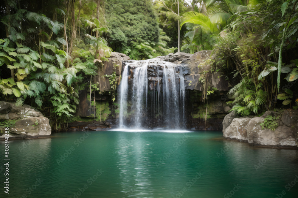 Fototapeta premium A waterfall in the middle of a lake Generative Ai