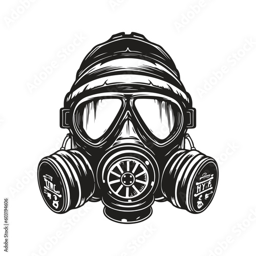 respirator, vintage logo line art concept black and white color, hand drawn illustration