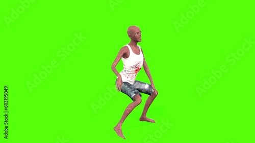 Zombie Dragging leg Green Screen Animation 3D Rendering.