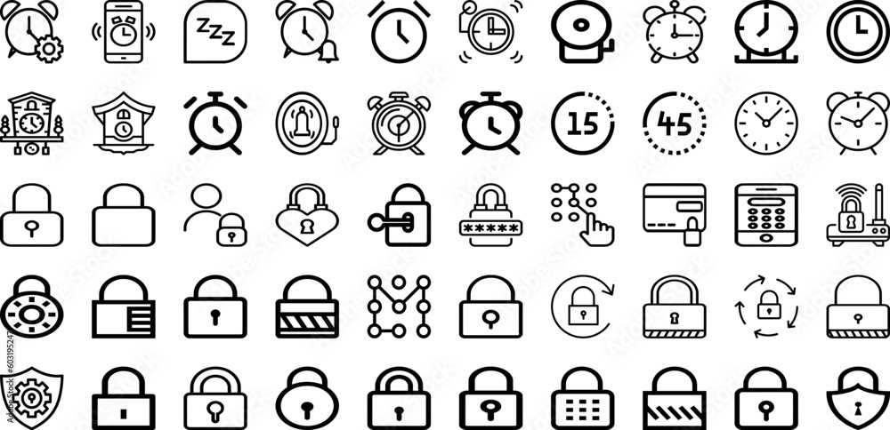 Set Of Lock Icons Collection Isolated Silhouette Solid Icons Including Icon, Lock, Privacy, Vector, Safe, Protection, Safety Infographic Elements Logo Vector Illustration