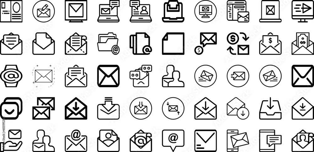 Set Of Mail Icons Collection Isolated Silhouette Solid Icons Including Vector, Icon, Sign, Email, Letter, Message, Mail Infographic Elements Logo Vector Illustration