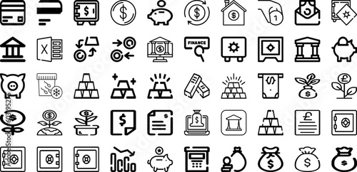 Set Of Bank Icons Collection Isolated Silhouette Solid Icons Including Money, Finance, Financial, Bank, Concept, Business, Banking Infographic Elements Logo Vector Illustration