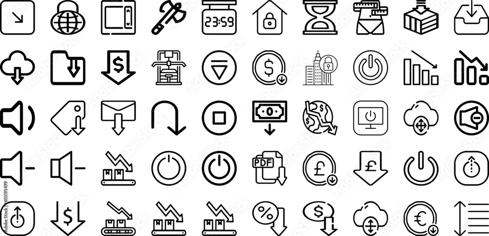 Set Of Down Icons Collection Isolated Silhouette Solid Icons Including Down, Illustration, Concept, Vector, Icon, Symbol, Background Infographic Elements Logo Vector Illustration