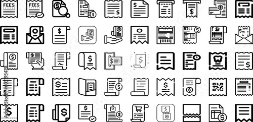 Set Of Bill Icons Collection Isolated Silhouette Solid Icons Including Financial, Business, Money, Banking, Finance, Cash, Bill Infographic Elements Logo Vector Illustration
