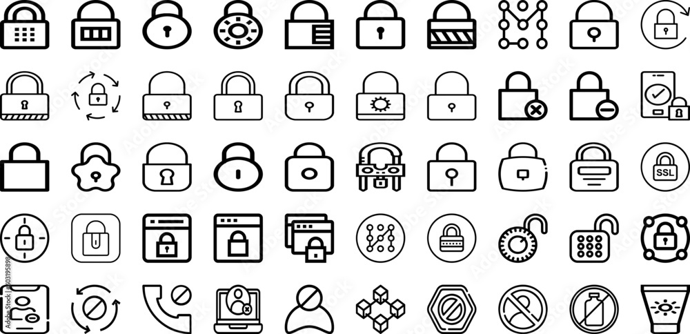 Set Of Lock Icons Collection Isolated Silhouette Solid Icons Including Vector, Protection, Safe, Safety, Lock, Privacy, Icon Infographic Elements Logo Vector Illustration