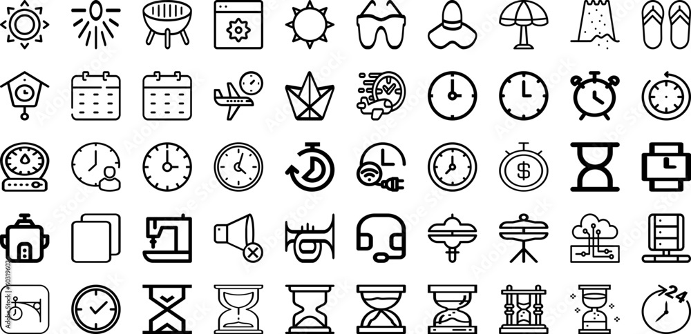 Set Of Time Icons Collection Isolated Silhouette Solid Icons Including Symbol, Graphic, Icon, Clock, Sign, Time, Vector Infographic Elements Logo Vector Illustration