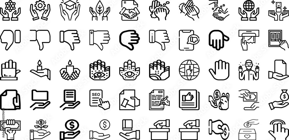 Set Of Hand Icons Collection Isolated Silhouette Solid Icons Including White, Business, Touch, Isolated, Hold, Hand, Woman Infographic Elements Logo Vector Illustration
