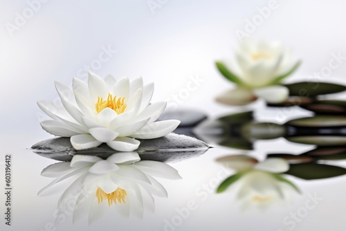 white lotus flower with reflection on the water AI Generative