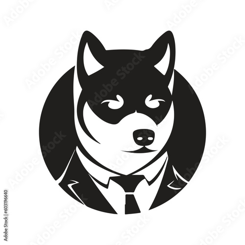 shiba inu dog professor, vintage logo line art concept black and white color, hand drawn illustration