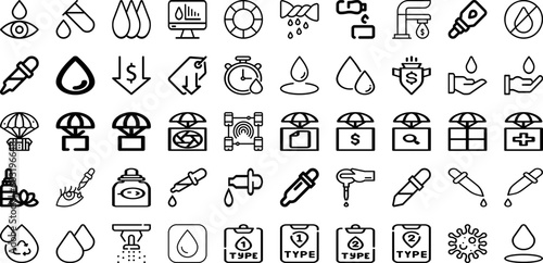 Set Of Drop Icons Collection Isolated Silhouette Solid Icons Including Rain, Liquid, Background, Wet, Droplet, Drop, Water Infographic Elements Logo Vector Illustration