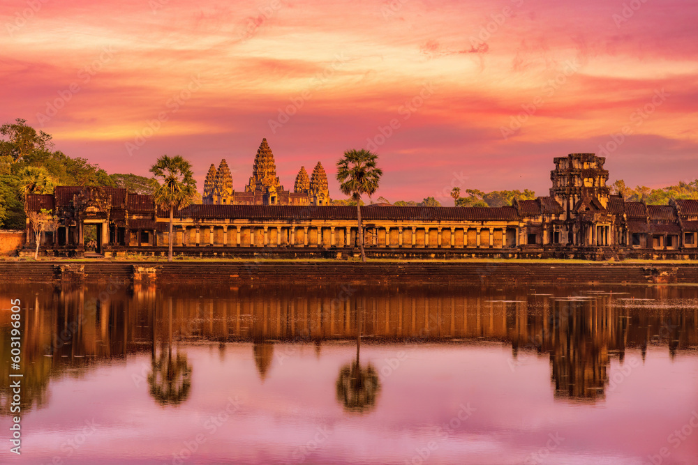 Angkor Wat temple at sunset near Siem Reap, Cambodia