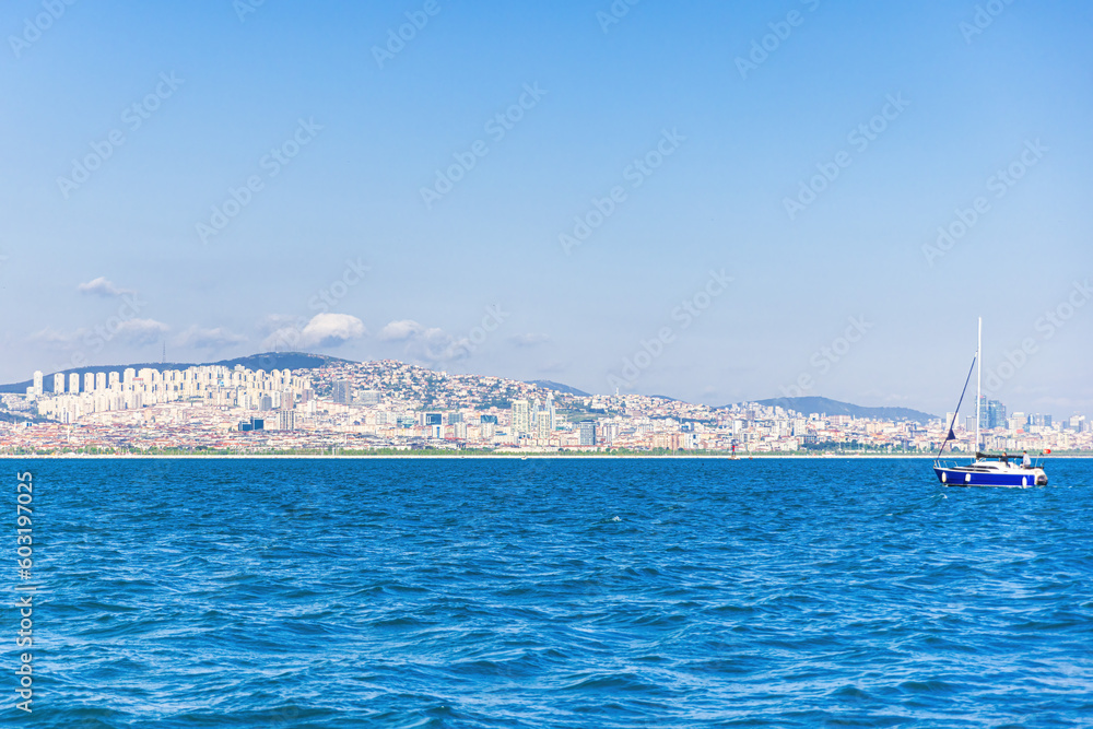 View of a Boats on the Bosporus Straight and Istanbul Skyline, Asian Side