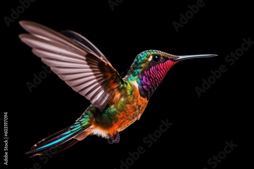 Portrait humming bird isolated on black background AI Generative