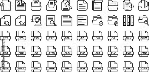Set Of File Icons Collection Isolated Silhouette Solid Icons Including Information, Office, Management, File, Icon, Business, Document Infographic Elements Logo Vector Illustration