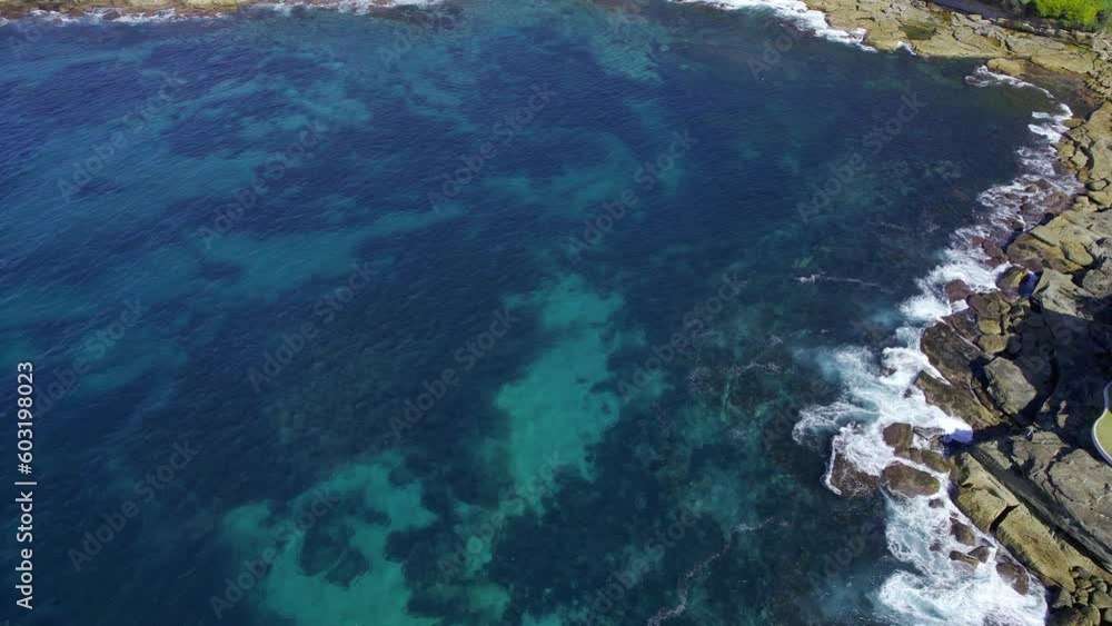 Rocky Coastline Of Maroubra With Clear Blue Sea During Summer In NSW, Australia. - aerial Rocky Coastline Of Maroubra With Clear Blue Sea During Summer In NSW, Australia. - aerial