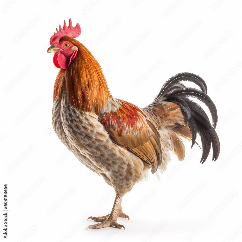 Fototapeta premium Portrait rooster isolated on white AI Generative