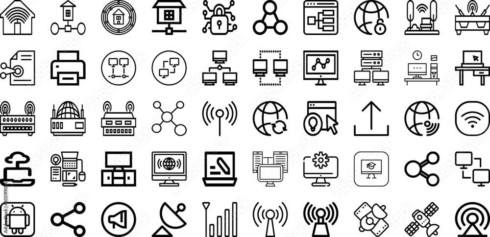 Set Of Work Icons Collection Isolated Silhouette Solid Icons Including Internet, People, Work, Office, Laptop, Business, Computer Infographic Elements Logo Vector Illustration