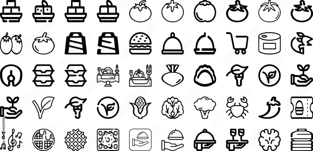 Set Of Food Icons Collection Isolated Silhouette Solid Icons Including Icon, Healthy, Vector, Vegetable, Restaurant, Menu, Food Infographic Elements Logo Vector Illustration
