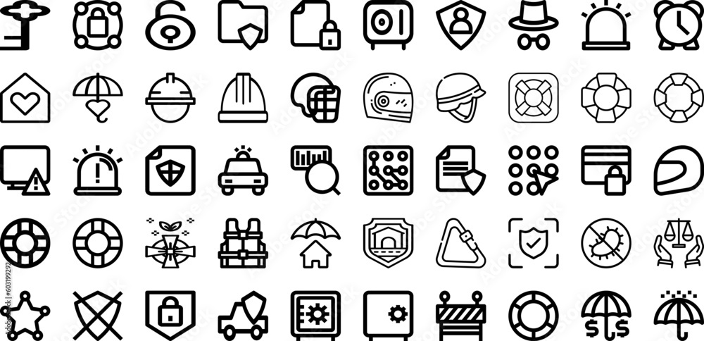 Set Of Safe Icons Collection Isolated Silhouette Solid Icons Including Protection, Safe, Lock, Symbol, Safety, Security, Secure Infographic Elements Logo Vector Illustration