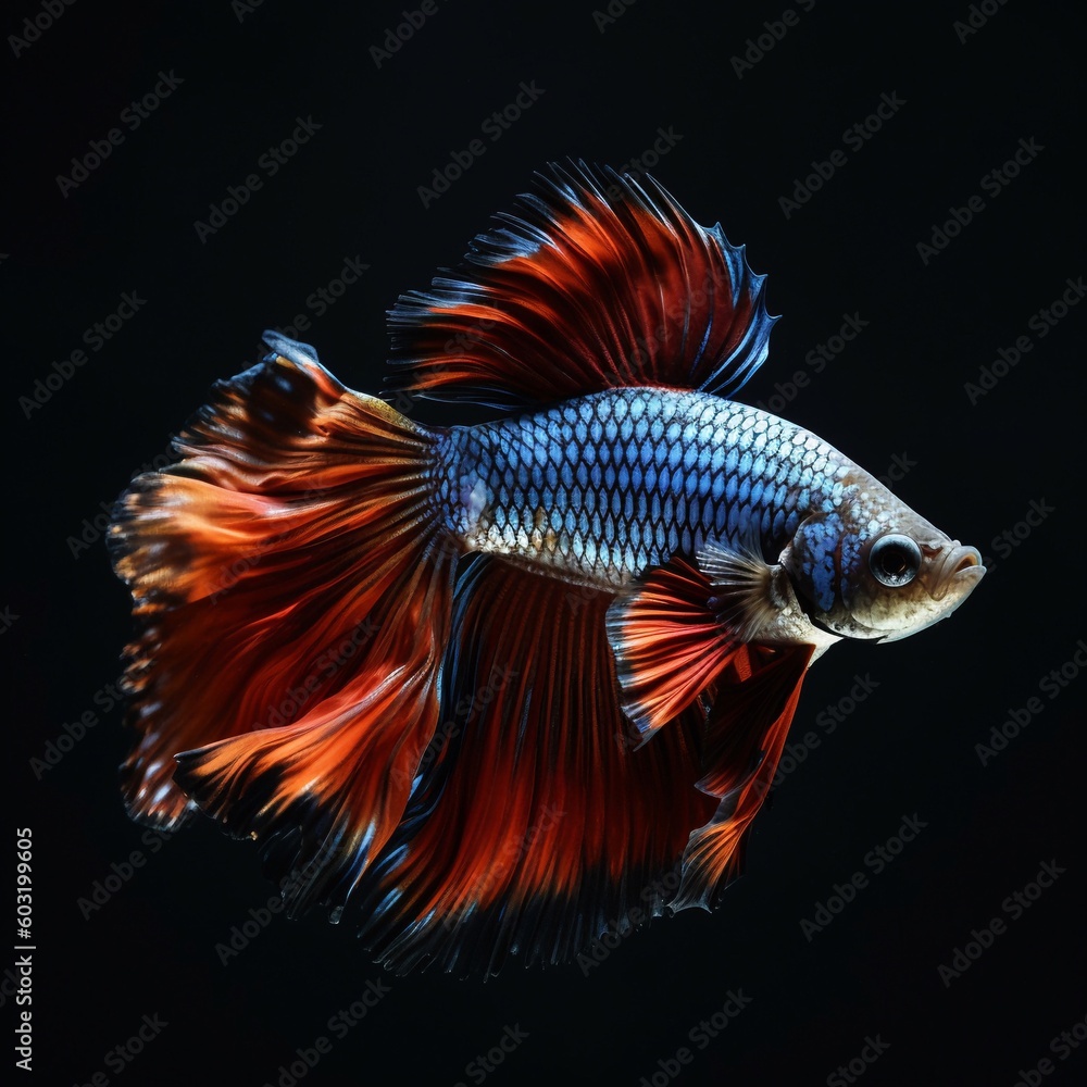 Portrait a beautiful betta fish isolated on black AI Generative