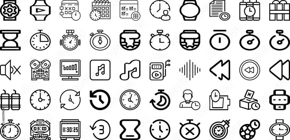 Set Of Time Icons Collection Isolated Silhouette Solid Icons Including Icon, Graphic, Sign, Vector, Symbol, Clock, Time Infographic Elements Logo Vector Illustration