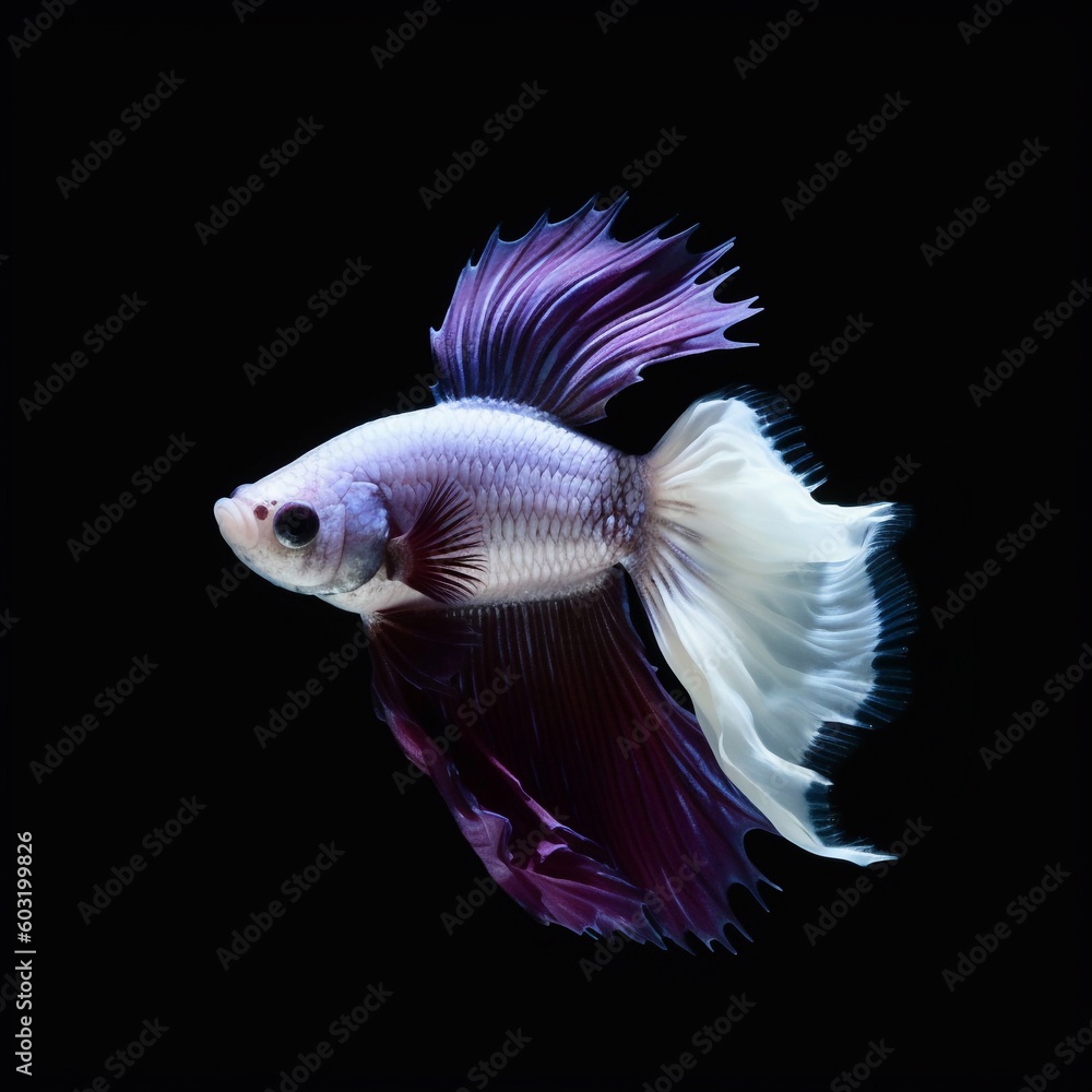 Fototapeta premium Portrait a beautiful betta fish isolated on black AI Generative