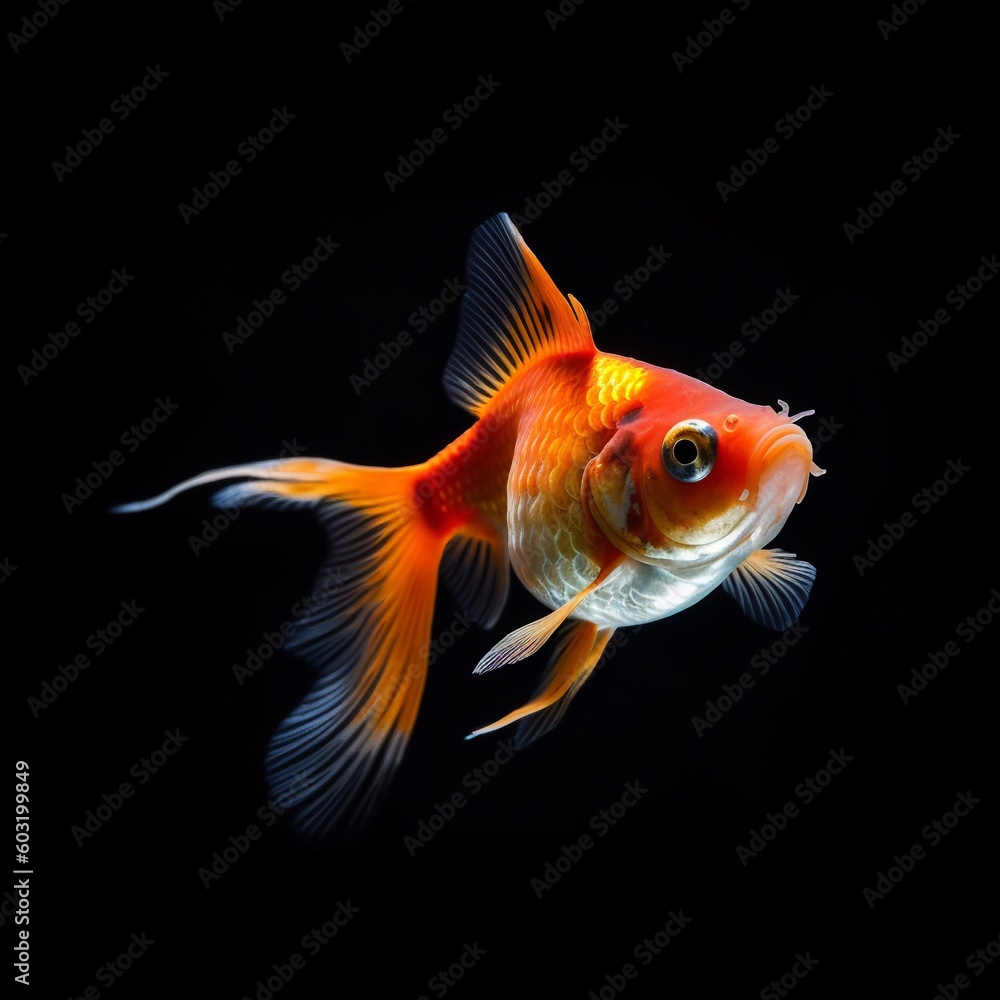 Portrait gold fish isolated on black AI Generative