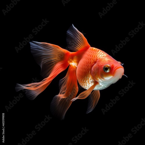 Portrait gold fish isolated on black AI Generative