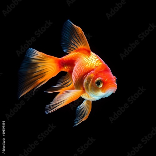 Portrait gold fish isolated on black AI Generative