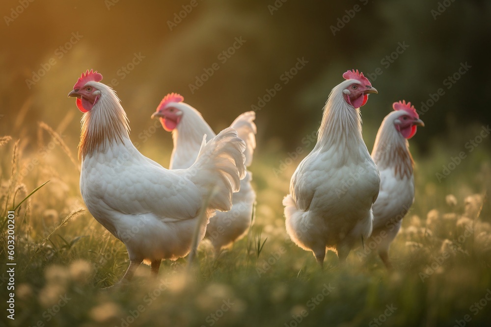 Fototapeta premium Portrait hen on the meadow AI Generative