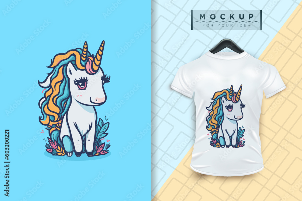 A Cute unicorn mascot cartoon character design, a vector mascot animal nature icon concept, and an isolated premium illustration for a logo, sticker, t-shirt, printable, coloring page, etc.