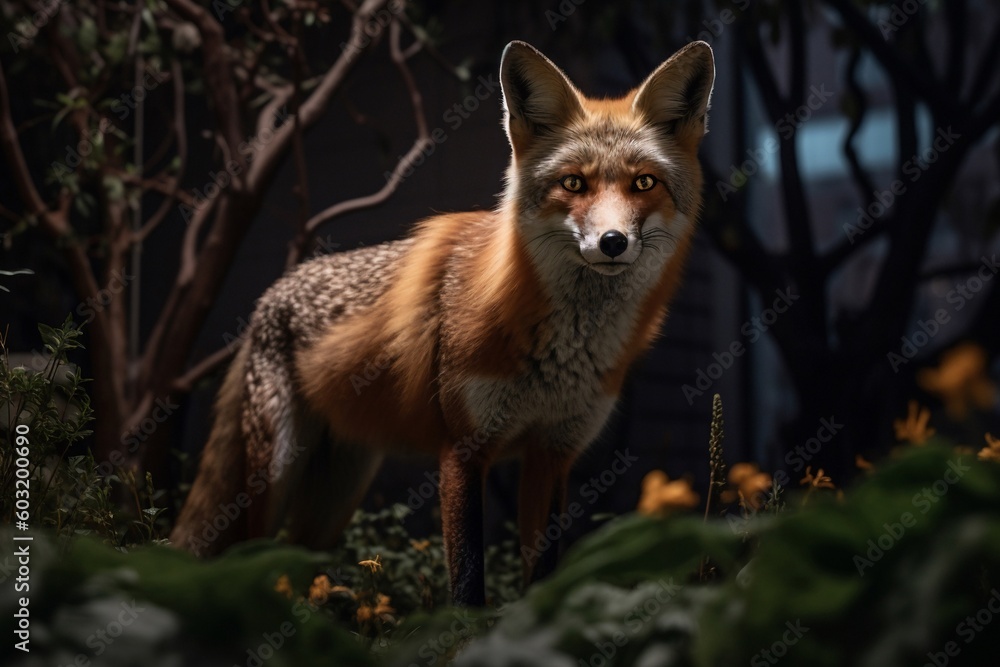 Portrait red Fox in the forest AI Generative