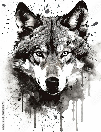 Wolf Painting, Neo Impressionism, Wall Art, Wildlife, Animals. Generative AI photo