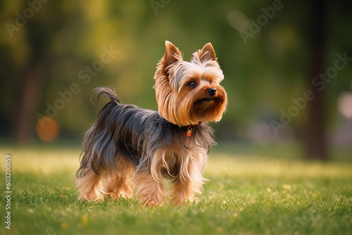 yorkshire terrier portrait, puppy on the park