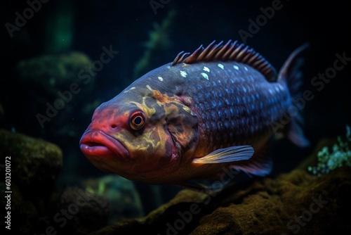 Portrait a beautiful fish on the aquarium AI Generative