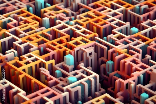 a multi-colored maze 3D maze with no solution. Generative AI photo
