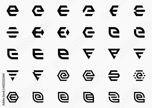 Initials Letter E logo design, Set Logo Design Icon Symbol