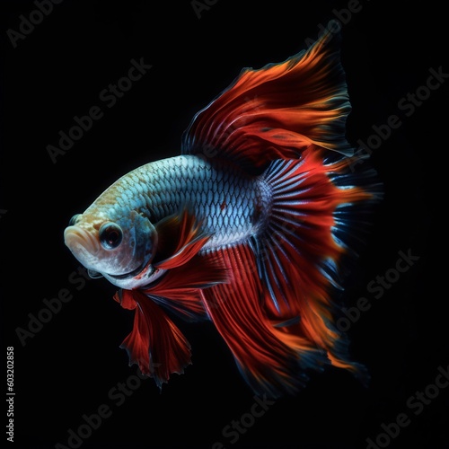 Beautiful Betta fish isolated on black AI Generative