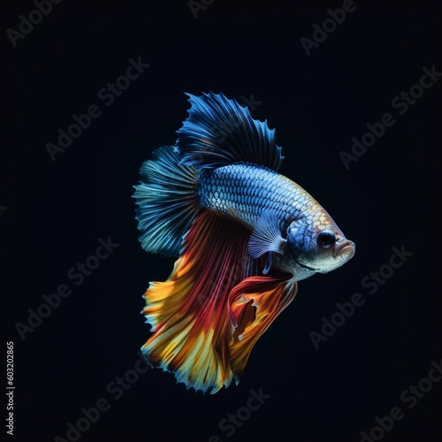 Beautiful Betta fish isolated on black AI Generative