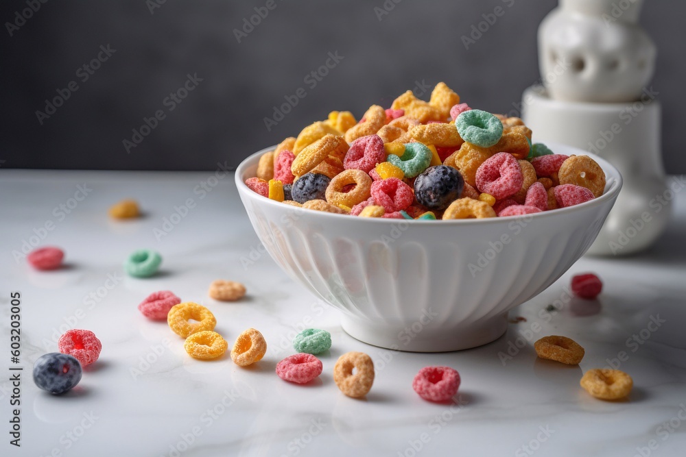 A bowl mixed cereals on the table