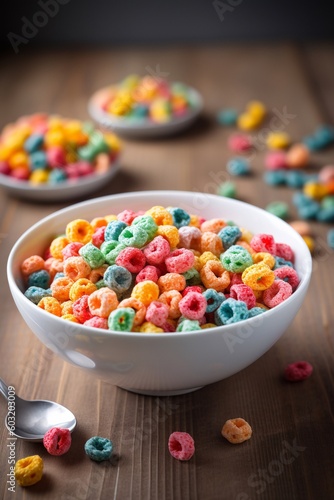 A bowl mixed cereals on the table