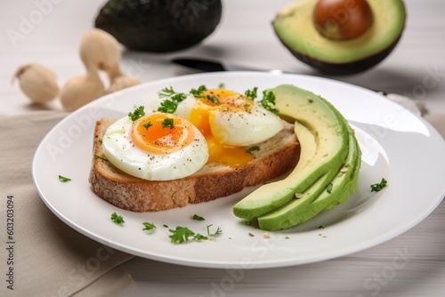 fried eggs with bred and avocado AI Generative