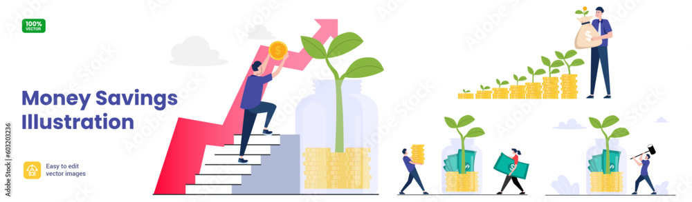 Money Savings concept illustrations. Vector set Money Savings concept illustrations. Vector set