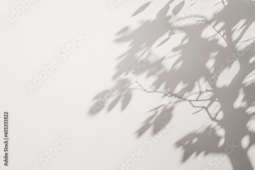 a shadow of a tree on a white wall. Created with Generative AI Technology