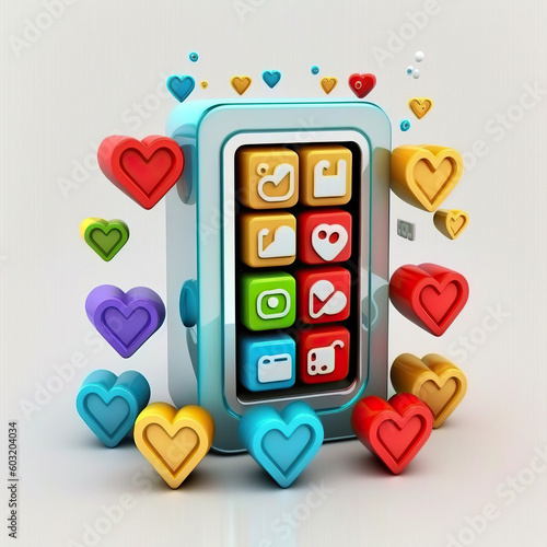 Ai generated illustration of social media online platform concept, Photo frame with heart and love emoji icon