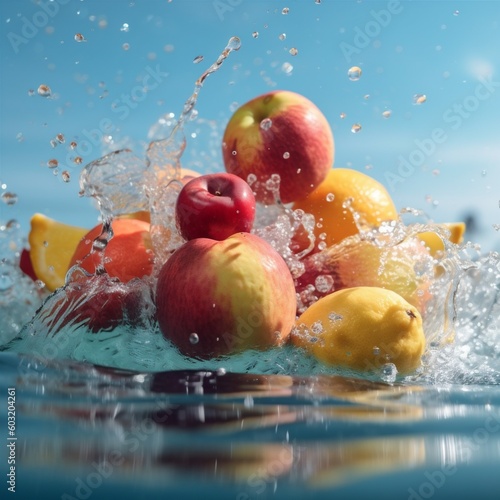 drop healthy green water fresh fruit grape food strawberry background vitamin. Generative AI.